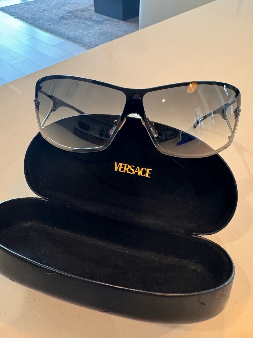 Vintage Versace Black Gradient Shield Sunglasses